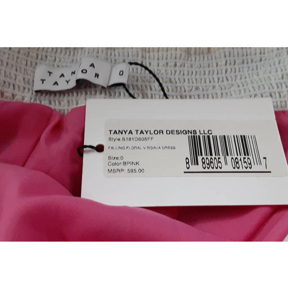 NWT Tanya Taylor Falling Floral Ruched Virginia Dress Bright Pink 0 MSRP $595 - Picture 3 of 8